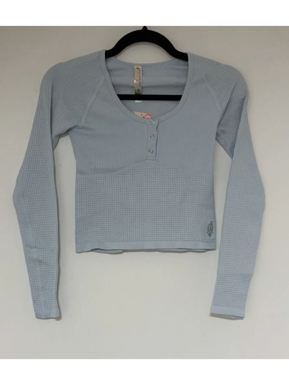 Free People Long Sleeve Bali Out Artic Snow Crop Top Size XS/S New